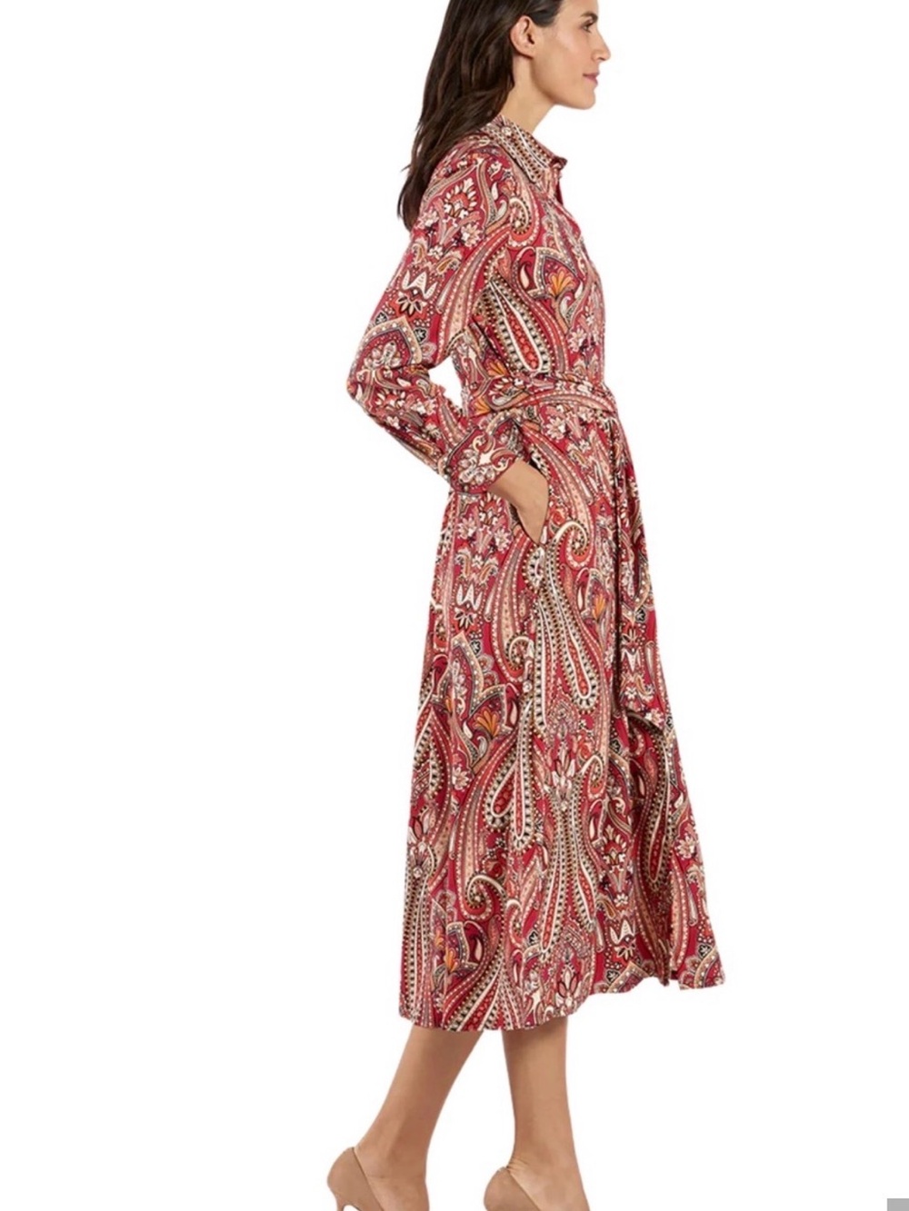 Jude Connally Red Paisley Long-Sleeve Shirt Dress XL NWT - Picture 3 of 11